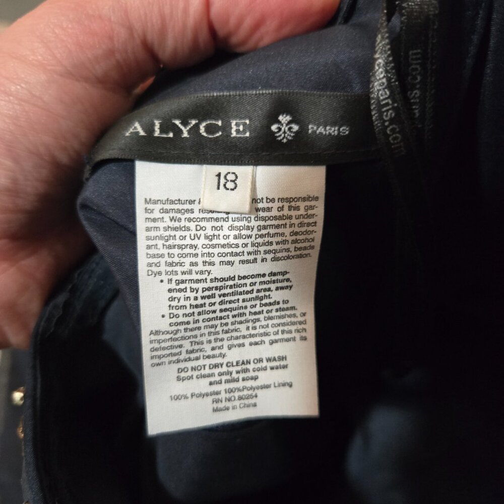 Sz 18 Alyce Paris 6573 Navy Chiffon Strapless Sweetheart Gown Gold Citrine Stone - Picture 8 of 12